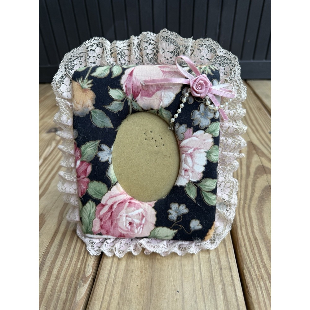 Vintage Lace Black Floral Picture Frame Granny Cottage Romantic 90s